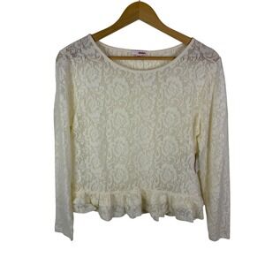 NWT Bongo Floral Lace Peplum Shirt Large Cream 90s Y2K Layering Sheer Boho